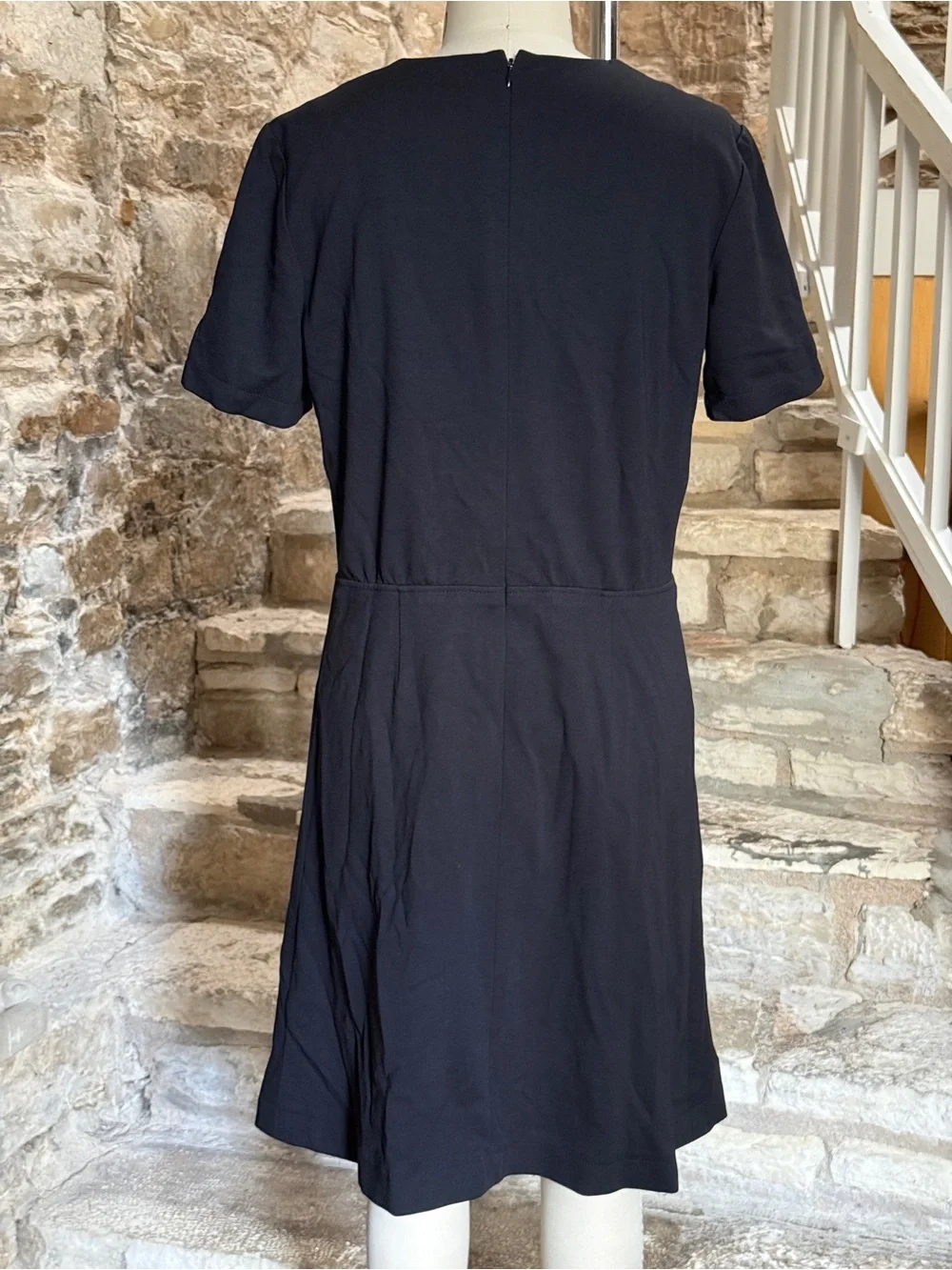 Chanel Uniform Black Stretch Sheath Dress 16P Size 42